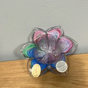 Vintage Murano Style Art Glass Votive Candle Holder Made In Italy Pink Blue